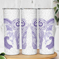 Aotearoa Maori Sea Animals Tribal Skinny Tumbler Manta Ray and Shark Moko Pattern Purple Color