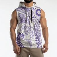 Aotearoa Maori Sea Animals Tribal Sleeveless Hoodie Manta Ray and Shark Moko Pattern Purple Color