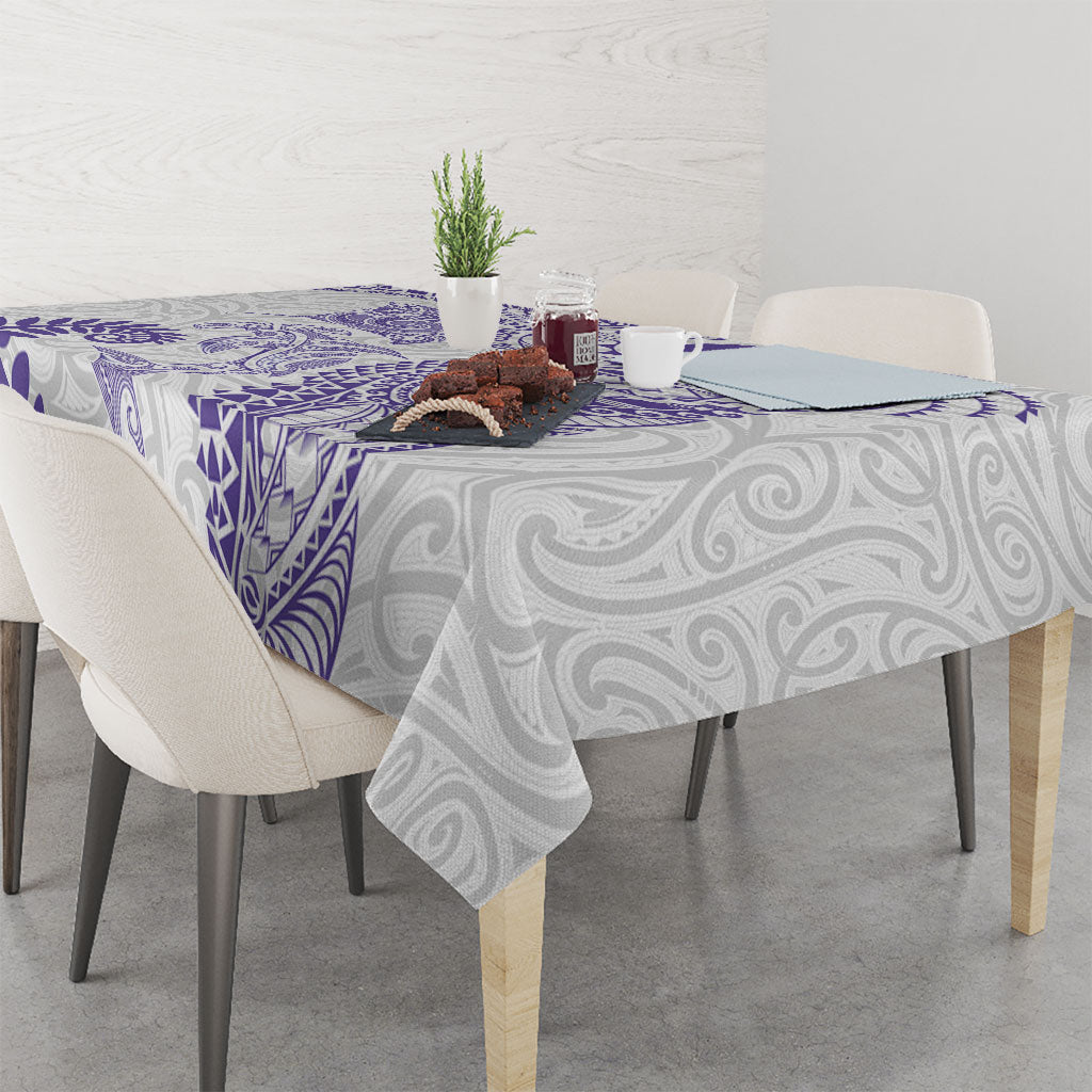 Aotearoa Maori Sea Animals Tribal Tablecloth Manta Ray and Shark Moko Pattern Purple Color