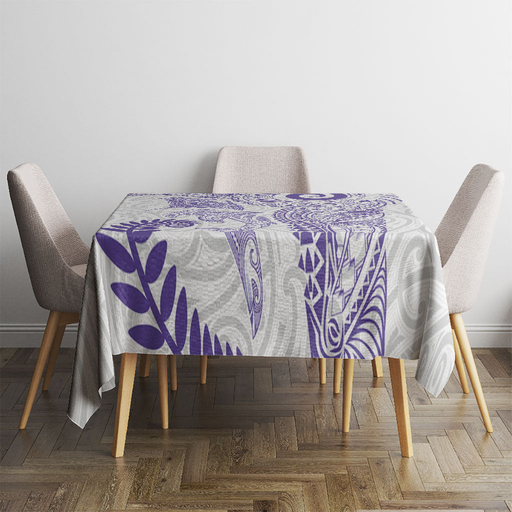 Aotearoa Maori Sea Animals Tribal Tablecloth Manta Ray and Shark Moko Pattern Purple Color