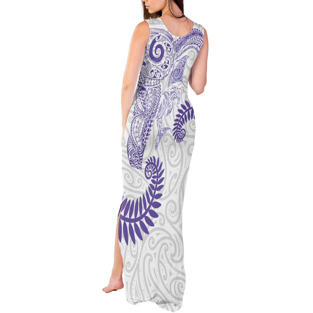 Aotearoa Maori Sea Animals Tribal Tank Maxi Dress Manta Ray and Shark Moko Pattern Purple Color