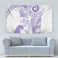 Aotearoa Maori Sea Animals Tribal Tapestry Manta Ray and Shark Moko Pattern Purple Color