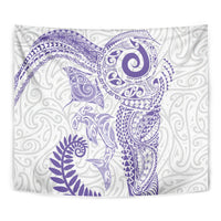 Aotearoa Maori Sea Animals Tribal Tapestry Manta Ray and Shark Moko Pattern Purple Color