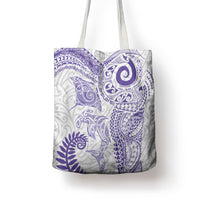 Aotearoa Maori Sea Animals Tribal Tote Bag Manta Ray and Shark Moko Pattern Purple Color