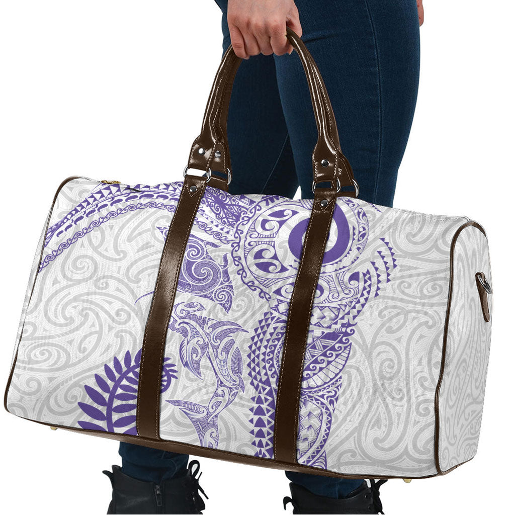 Aotearoa Maori Sea Animals Tribal Travel Bag Manta Ray and Shark Moko Pattern Purple Color