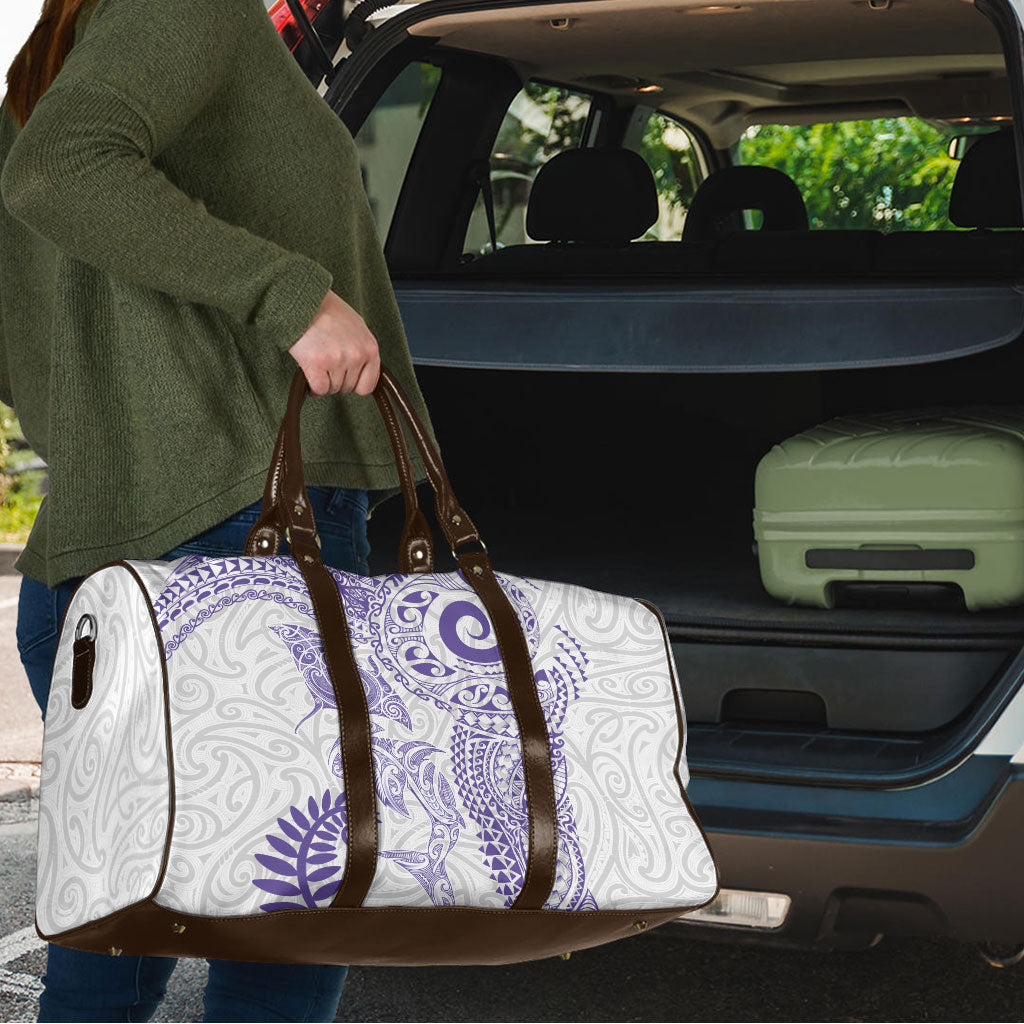 Aotearoa Maori Sea Animals Tribal Travel Bag Manta Ray and Shark Moko Pattern Purple Color