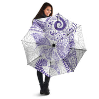 Aotearoa Maori Sea Animals Tribal Umbrella Manta Ray and Shark Moko Pattern Purple Color