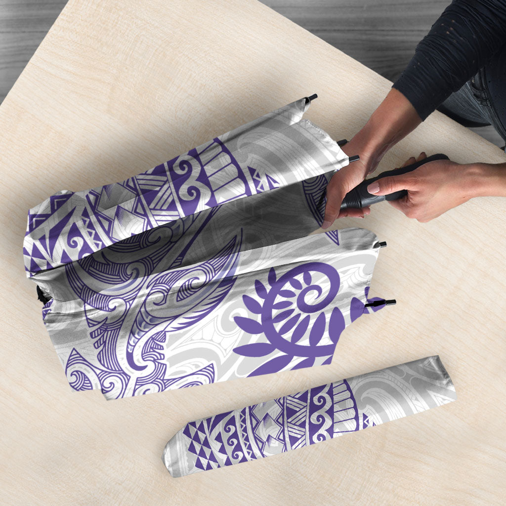 Aotearoa Maori Sea Animals Tribal Umbrella Manta Ray and Shark Moko Pattern Purple Color