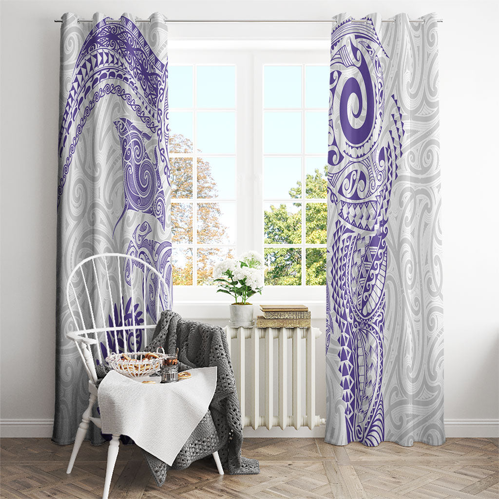 Aotearoa Maori Sea Animals Tribal Window Curtain Manta Ray and Shark Moko Pattern Purple Color