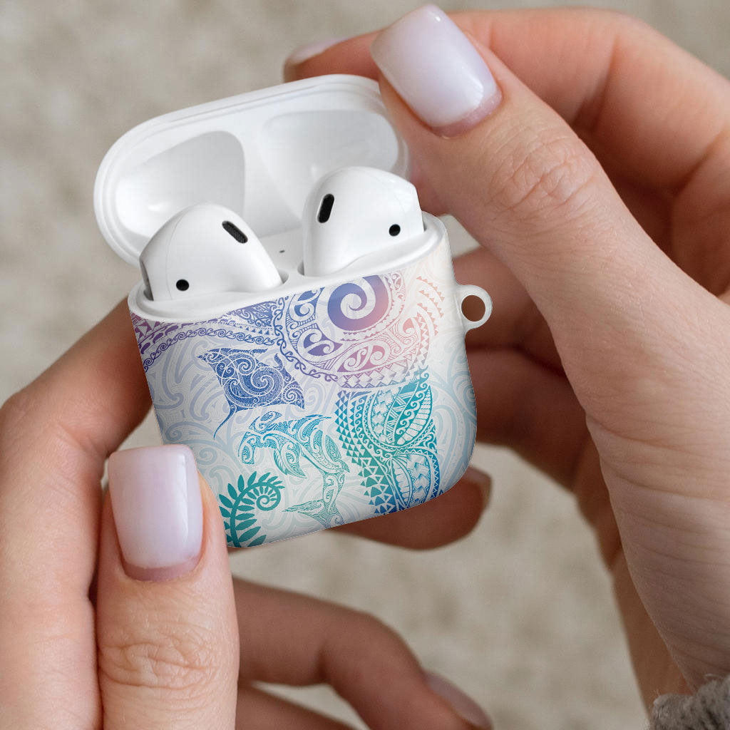 Aotearoa Maori Sea Animals Tribal AirPods Case Manta Ray and Shark Moko Pattern Sweet Pastel