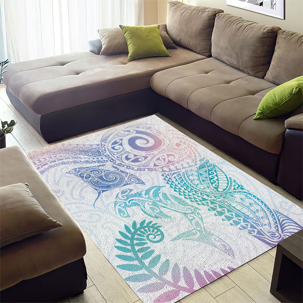Aotearoa Maori Sea Animals Tribal Area Rug Manta Ray and Shark Moko Pattern Sweet Pastel