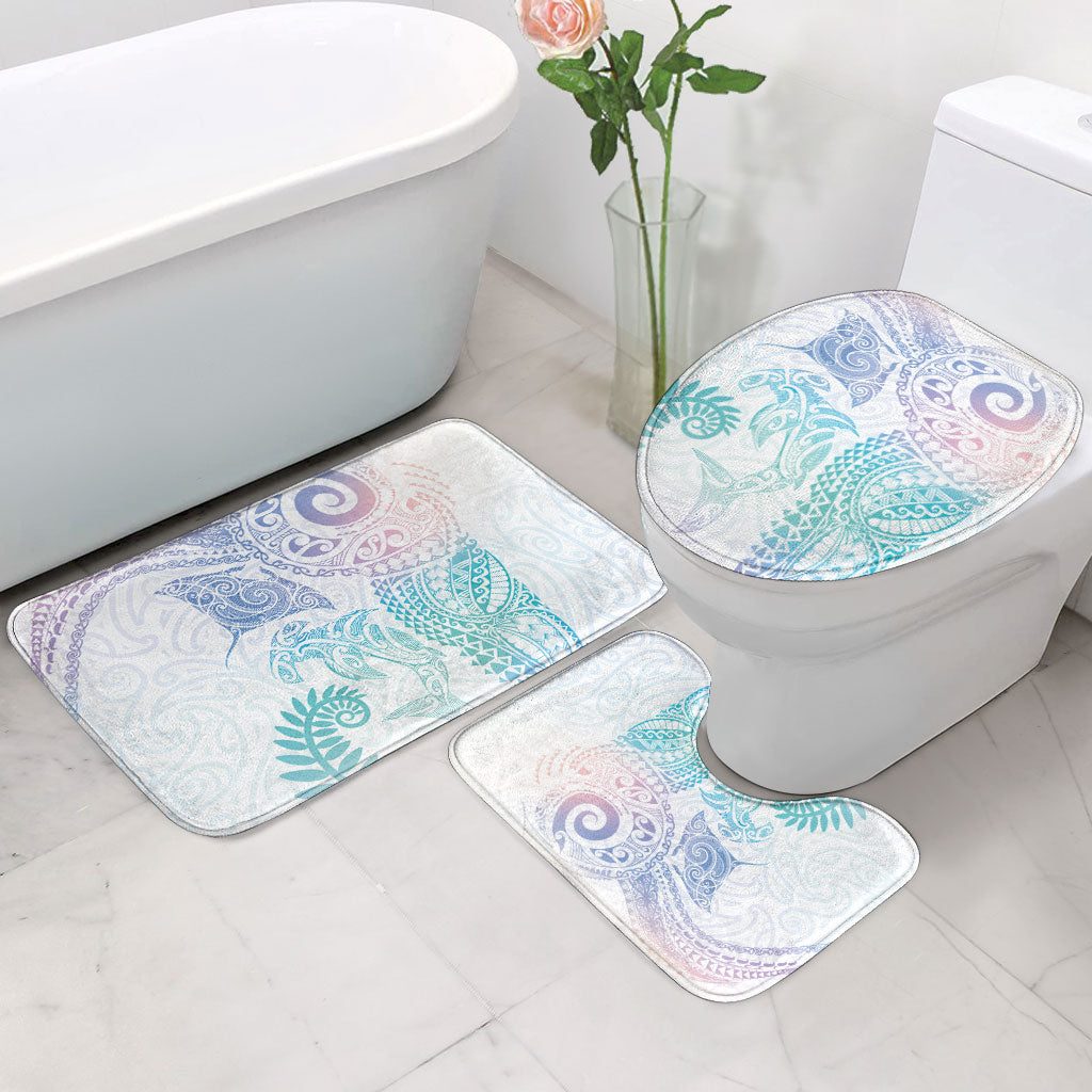 Aotearoa Maori Sea Animals Tribal Bathroom Set Manta Ray and Shark Moko Pattern Sweet Pastel