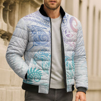Aotearoa Maori Sea Animals Tribal Bomber Puffer Jacket Manta Ray and Shark Moko Pattern Sweet Pastel