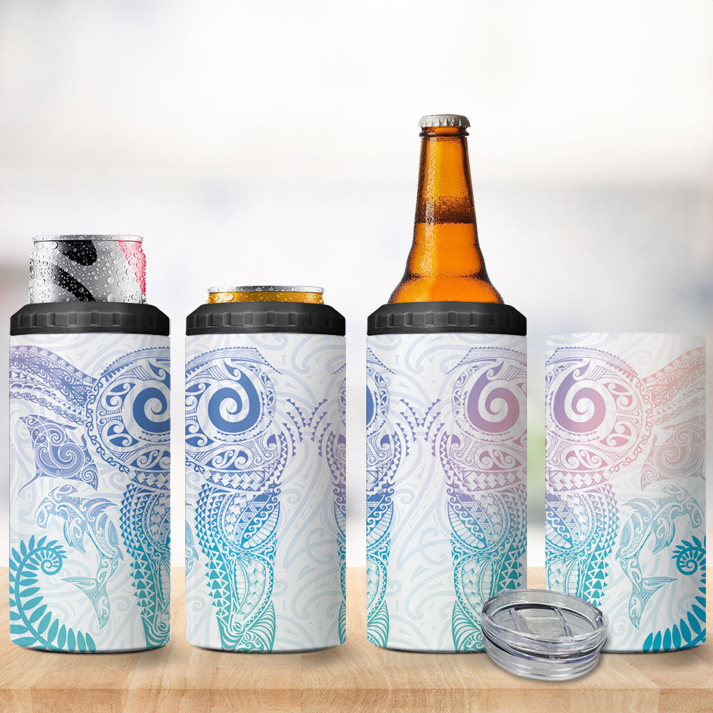 Aotearoa Maori Sea Animals Tribal 4 in 1 Can Cooler Tumbler Manta Ray and Shark Moko Pattern Sweet Pastel