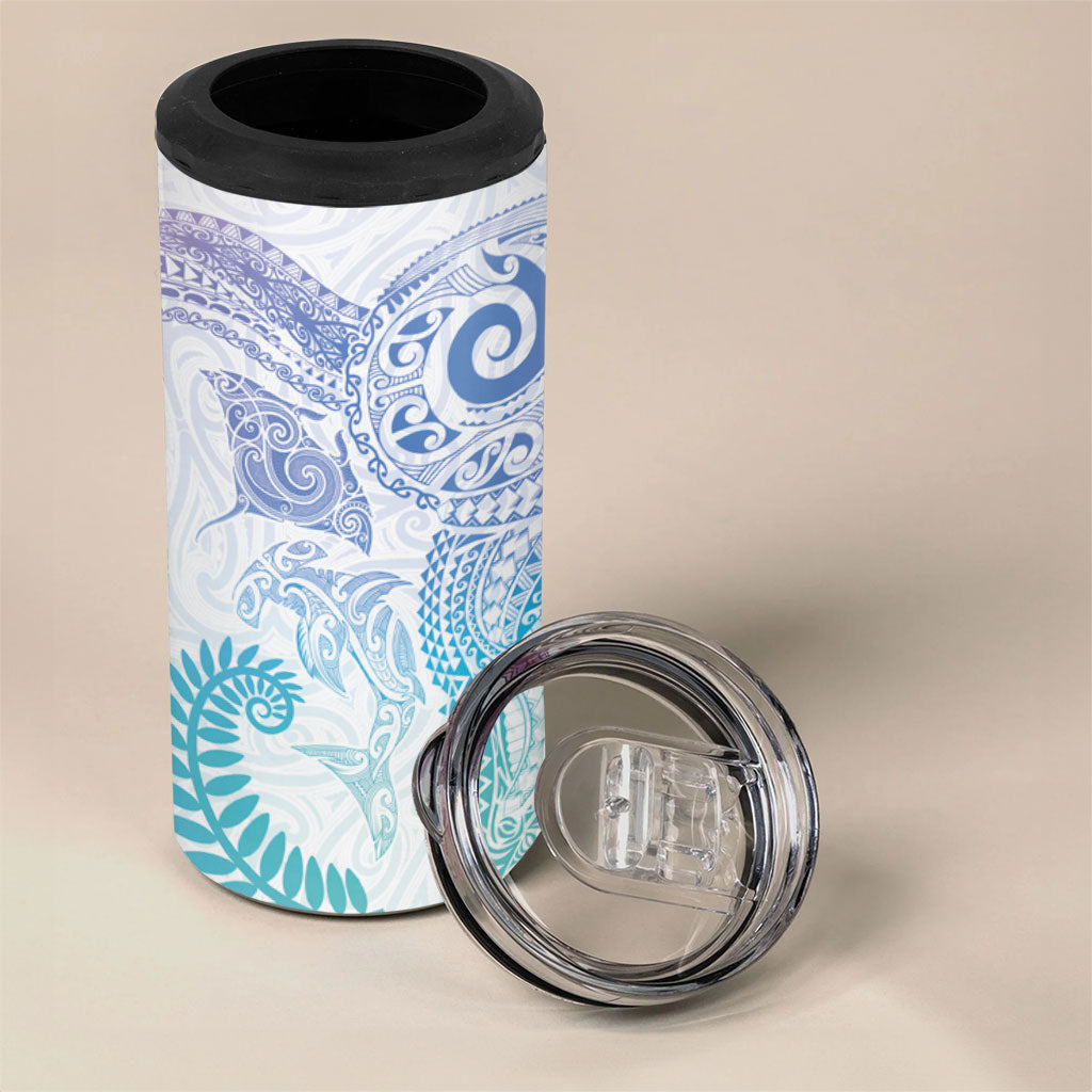 Aotearoa Maori Sea Animals Tribal 4 in 1 Can Cooler Tumbler Manta Ray and Shark Moko Pattern Sweet Pastel
