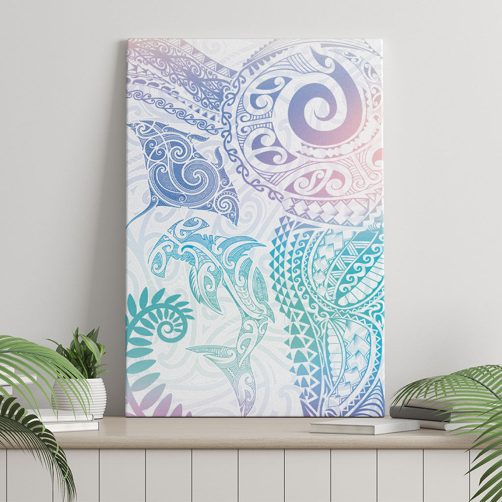 Aotearoa Maori Sea Animals Tribal Canvas Wall Art Manta Ray and Shark Moko Pattern Sweet Pastel