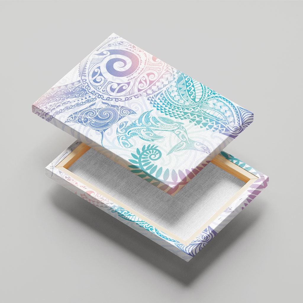 Aotearoa Maori Sea Animals Tribal Canvas Wall Art Manta Ray and Shark Moko Pattern Sweet Pastel