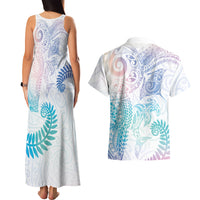 Aotearoa Maori Sea Animals Tribal Couples Matching Tank Maxi Dress and Hawaiian Shirt Manta Ray and Shark Moko Pattern Sweet Pastel