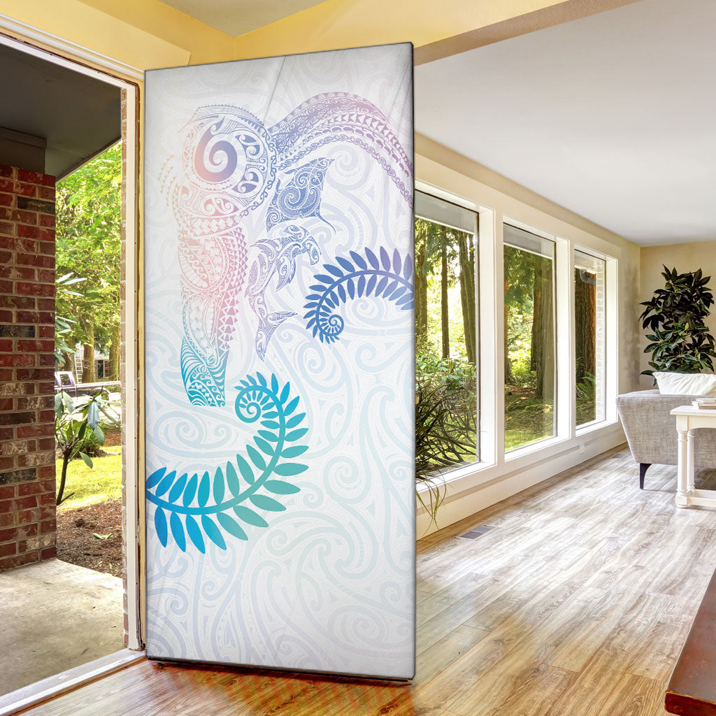 Aotearoa Maori Sea Animals Tribal Door Cover Manta Ray and Shark Moko Pattern Sweet Pastel