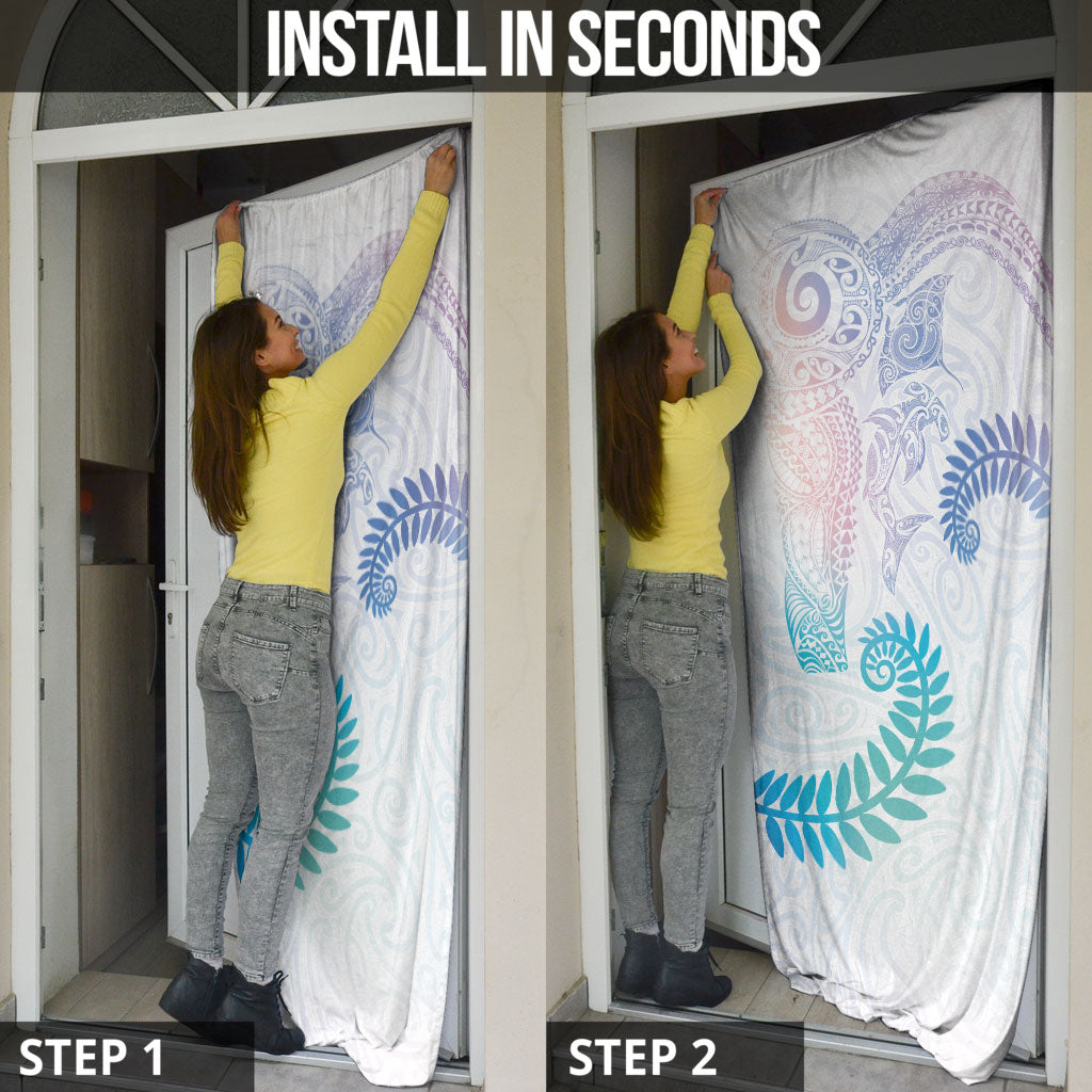 Aotearoa Maori Sea Animals Tribal Door Cover Manta Ray and Shark Moko Pattern Sweet Pastel
