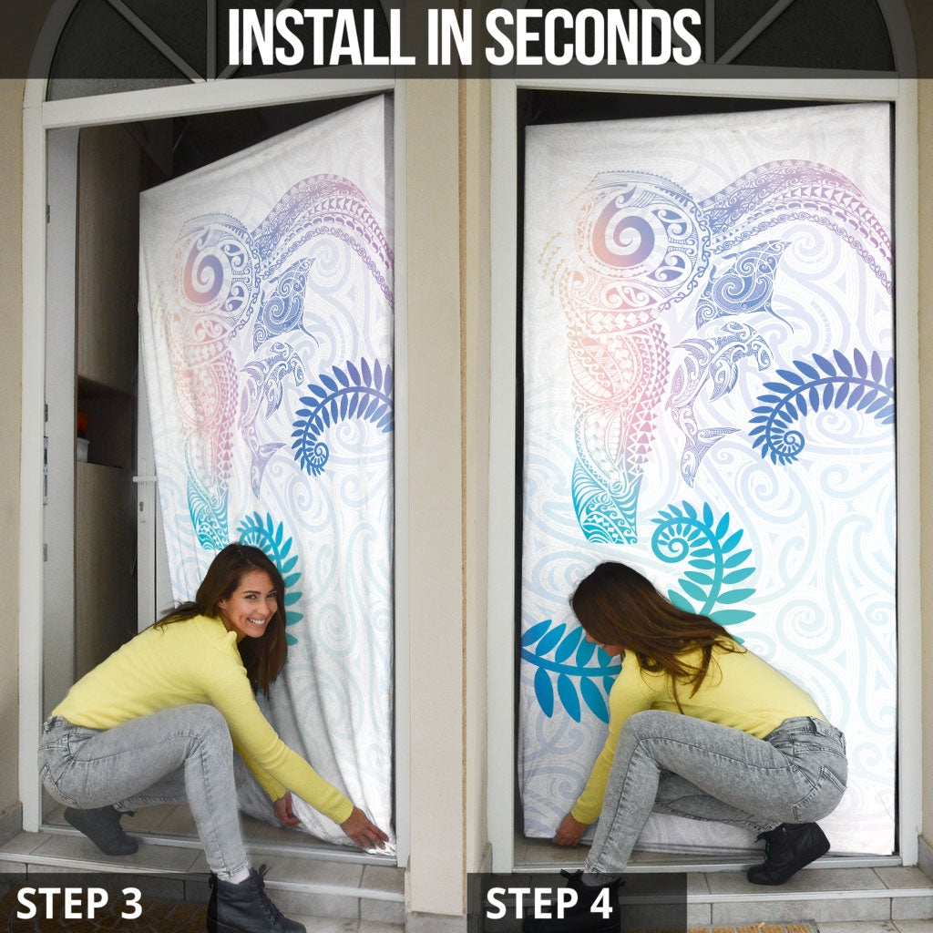 Aotearoa Maori Sea Animals Tribal Door Cover Manta Ray and Shark Moko Pattern Sweet Pastel