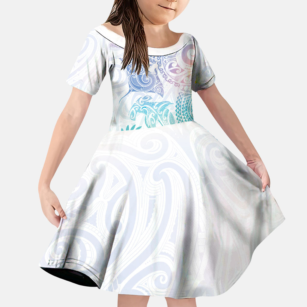 Aotearoa Maori Sea Animals Tribal Family Matching Mermaid Dress and Hawaiian Shirt Manta Ray and Shark Moko Pattern Sweet Pastel