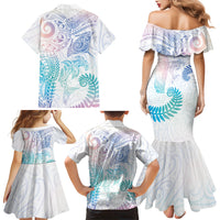 Aotearoa Maori Sea Animals Tribal Family Matching Mermaid Dress and Hawaiian Shirt Manta Ray and Shark Moko Pattern Sweet Pastel