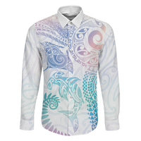 Aotearoa Maori Sea Animals Tribal Family Matching Mermaid Dress and Hawaiian Shirt Manta Ray and Shark Moko Pattern Sweet Pastel