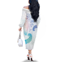Aotearoa Maori Sea Animals Tribal Family Matching Off The Shoulder Long Sleeve Dress and Hawaiian Shirt Manta Ray and Shark Moko Pattern Sweet Pastel