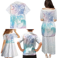Aotearoa Maori Sea Animals Tribal Family Matching Puletasi and Hawaiian Shirt Manta Ray and Shark Moko Pattern Sweet Pastel