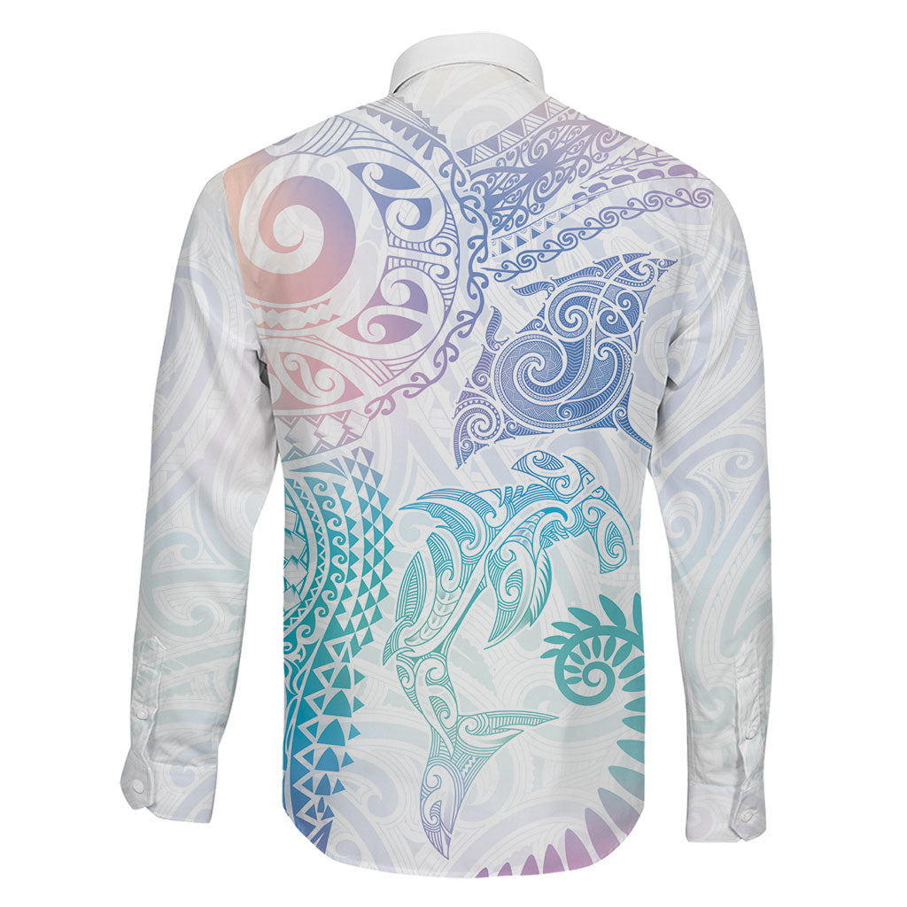 Aotearoa Maori Sea Animals Tribal Family Matching Puletasi and Hawaiian Shirt Manta Ray and Shark Moko Pattern Sweet Pastel