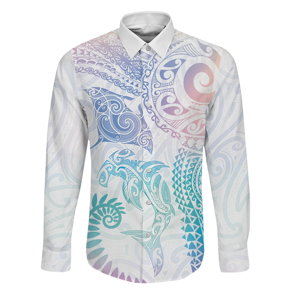 Aotearoa Maori Sea Animals Tribal Family Matching Short Sleeve Bodycon Dress and Hawaiian Shirt Manta Ray and Shark Moko Pattern Sweet Pastel