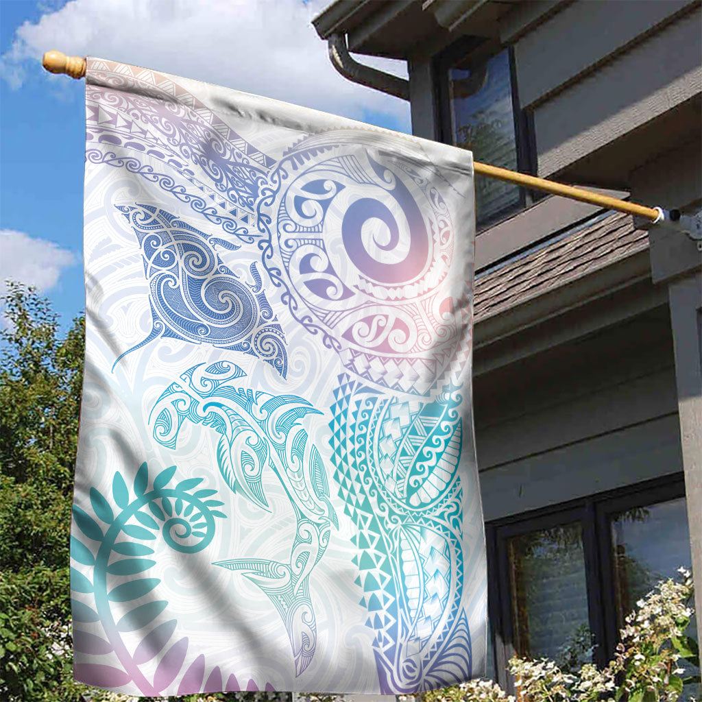 Aotearoa Maori Sea Animals Tribal Garden Flag Manta Ray and Shark Moko Pattern Sweet Pastel
