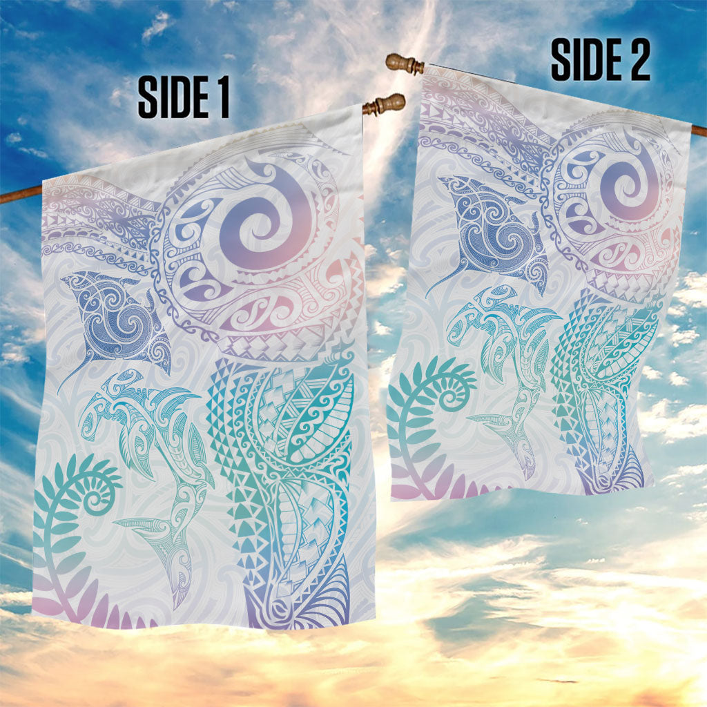 Aotearoa Maori Sea Animals Tribal Garden Flag Manta Ray and Shark Moko Pattern Sweet Pastel