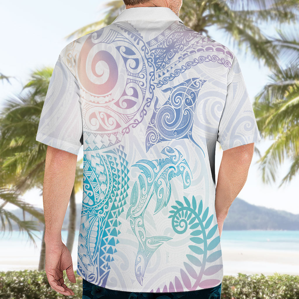 Aotearoa Maori Sea Animals Tribal Hawaiian Shirt Manta Ray and Shark Moko Pattern Sweet Pastel