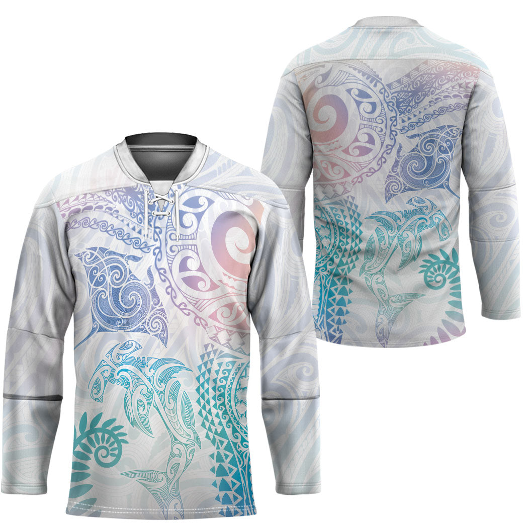 Aotearoa Maori Sea Animals Tribal Hockey Jersey Manta Ray and Shark Moko Pattern Sweet Pastel