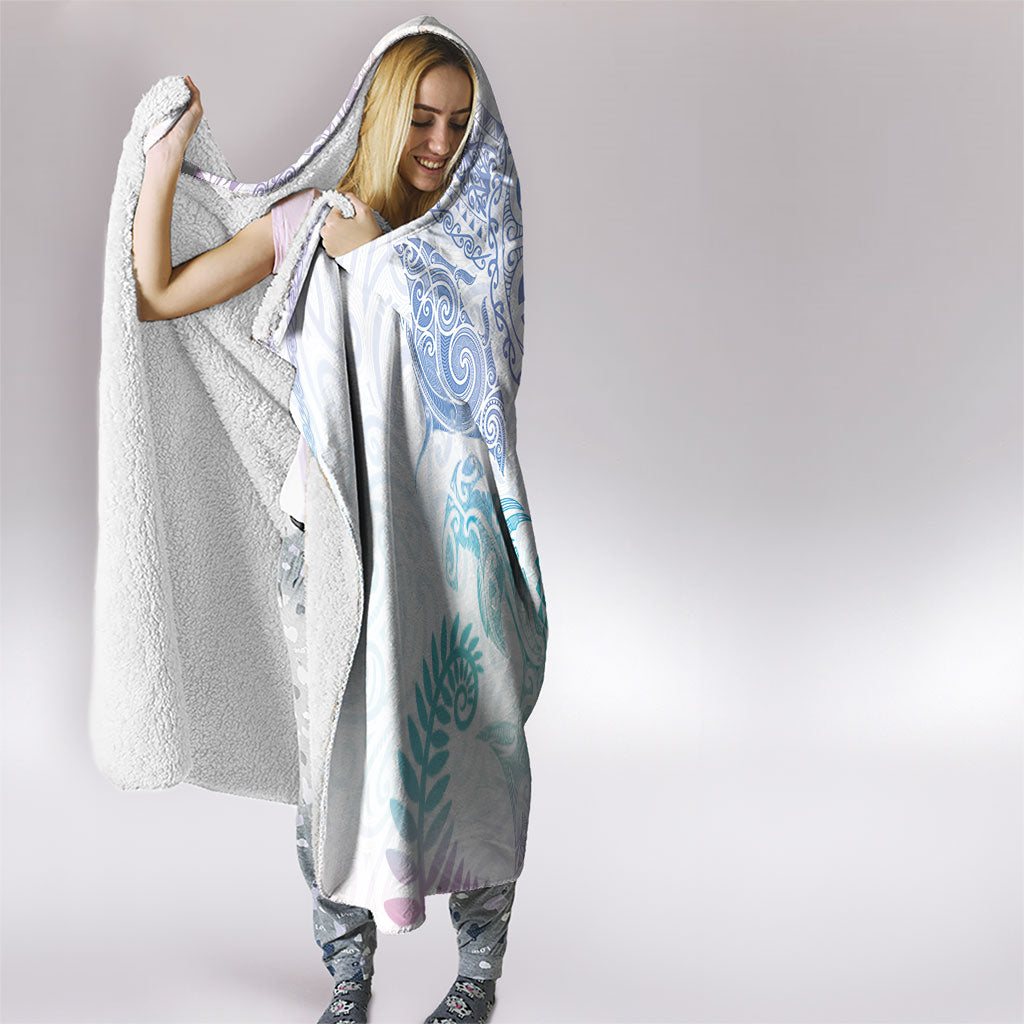 Aotearoa Maori Sea Animals Tribal Hooded Blanket Manta Ray and Shark Moko Pattern Sweet Pastel