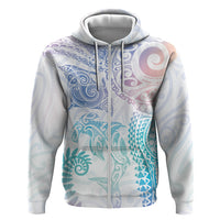Aotearoa Maori Sea Animals Tribal Hoodie Manta Ray and Shark Moko Pattern Sweet Pastel