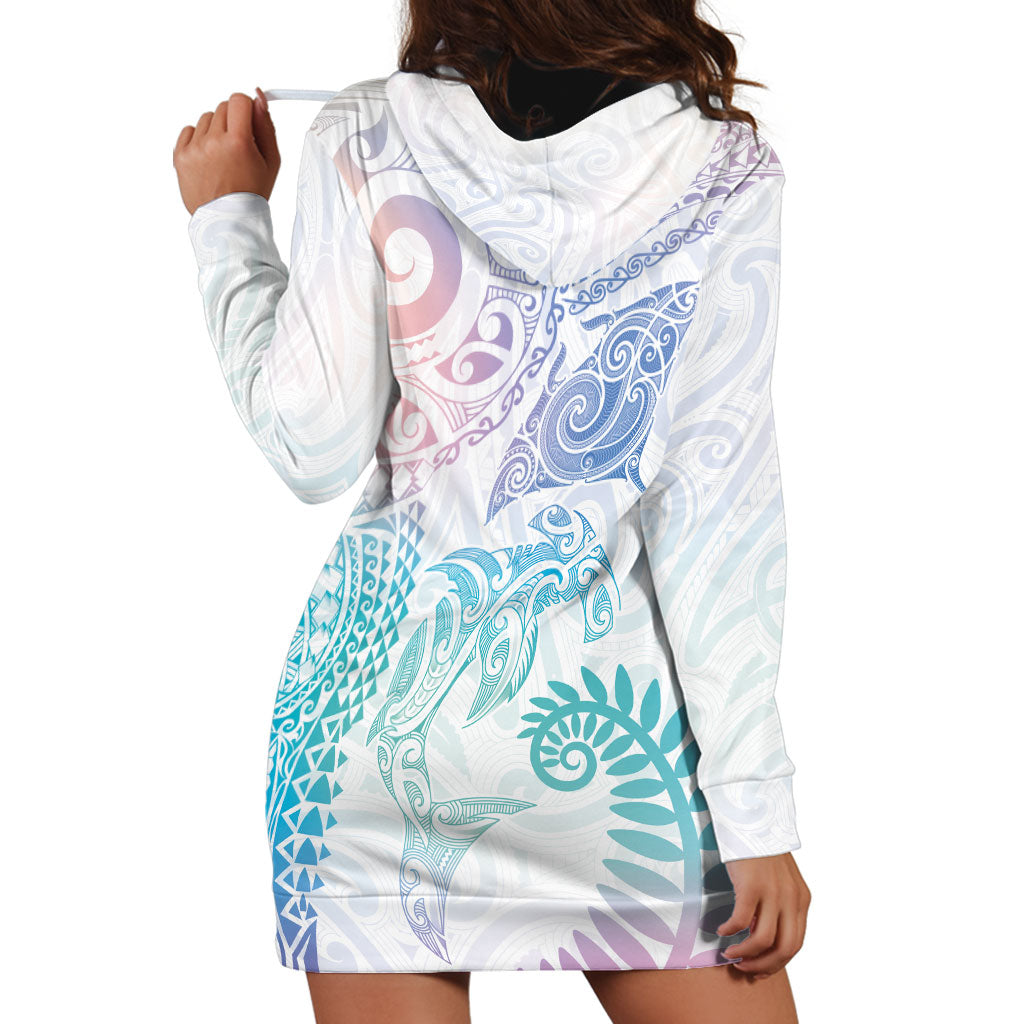 Aotearoa Maori Sea Animals Tribal Hoodie Dress Manta Ray and Shark Moko Pattern Sweet Pastel