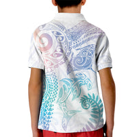 Aotearoa Maori Sea Animals Tribal Kid Polo Shirt Manta Ray and Shark Moko Pattern Sweet Pastel
