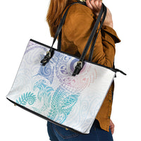 Aotearoa Maori Sea Animals Tribal Leather Tote Bag Manta Ray and Shark Moko Pattern Sweet Pastel