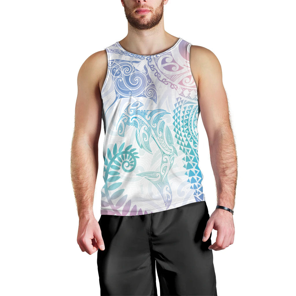 Aotearoa Maori Sea Animals Tribal Men Tank Top Manta Ray and Shark Moko Pattern Sweet Pastel