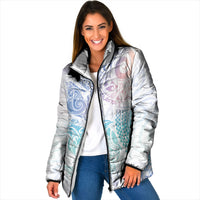 Aotearoa Maori Sea Animals Tribal Padded Jacket Manta Ray and Shark Moko Pattern Sweet Pastel