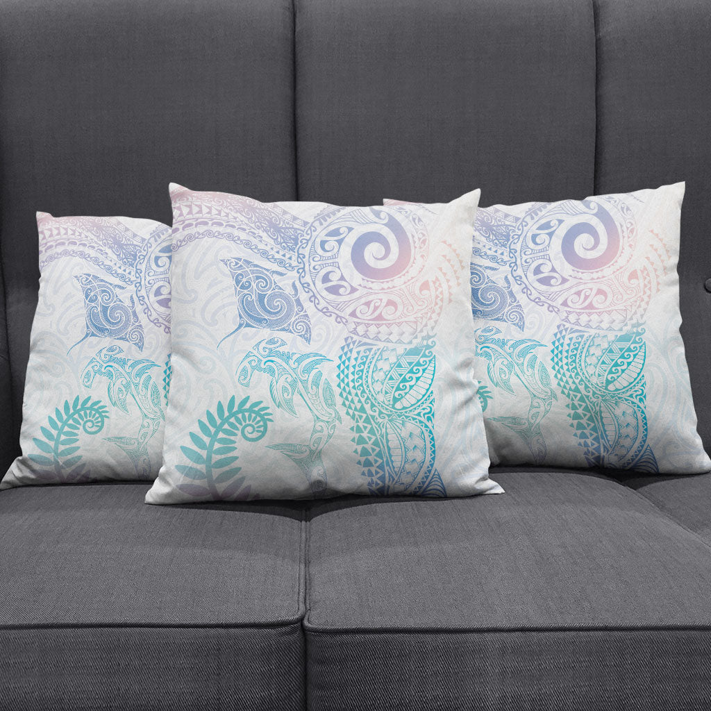 Aotearoa Maori Sea Animals Tribal Pillow Cover Manta Ray and Shark Moko Pattern Sweet Pastel