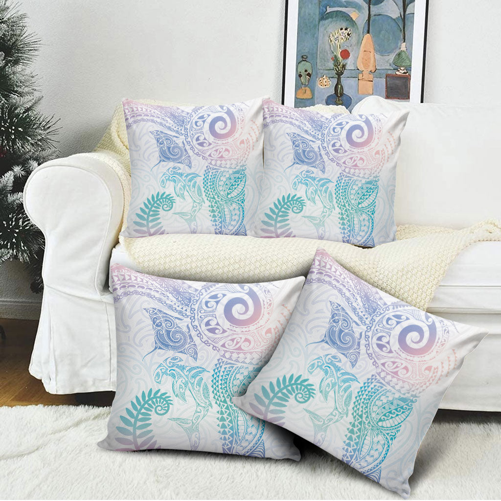 Aotearoa Maori Sea Animals Tribal Pillow Cover Manta Ray and Shark Moko Pattern Sweet Pastel