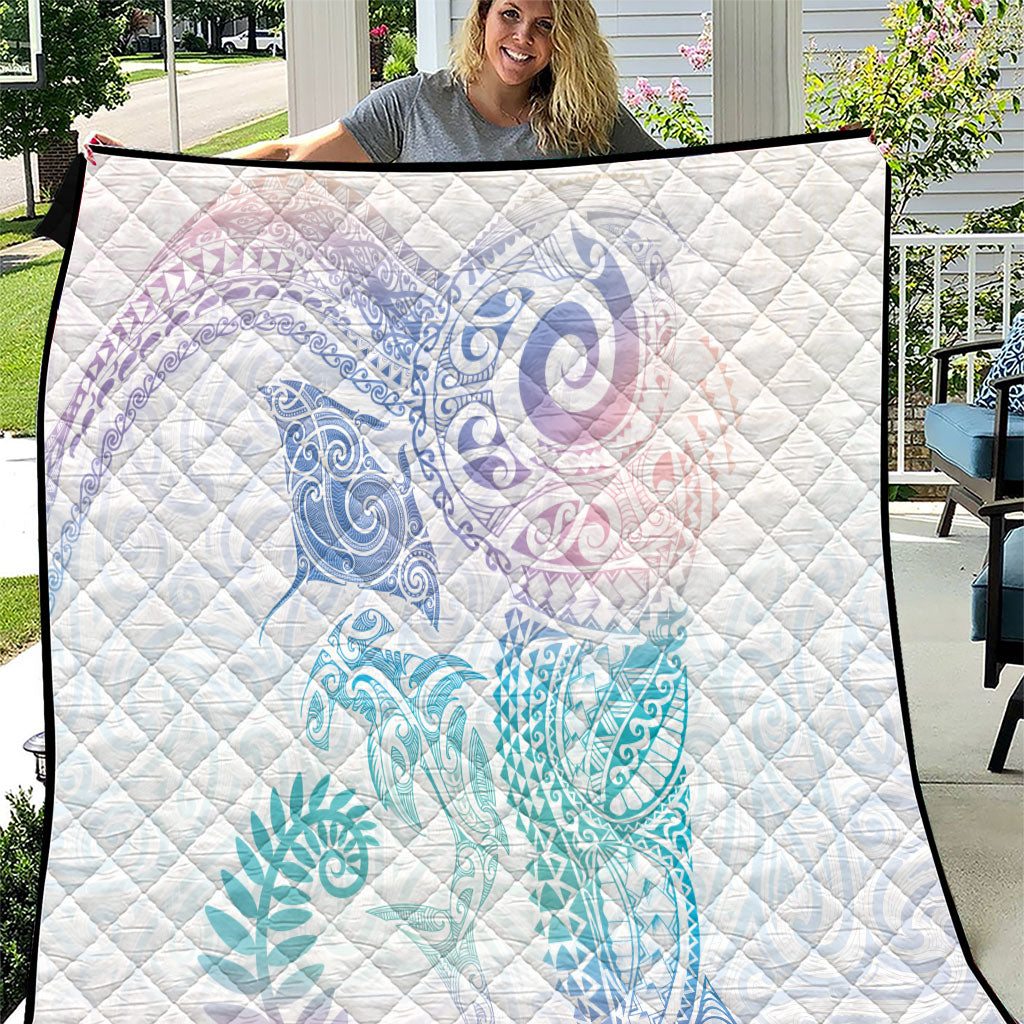 Aotearoa Maori Sea Animals Tribal Quilt Manta Ray and Shark Moko Pattern Sweet Pastel