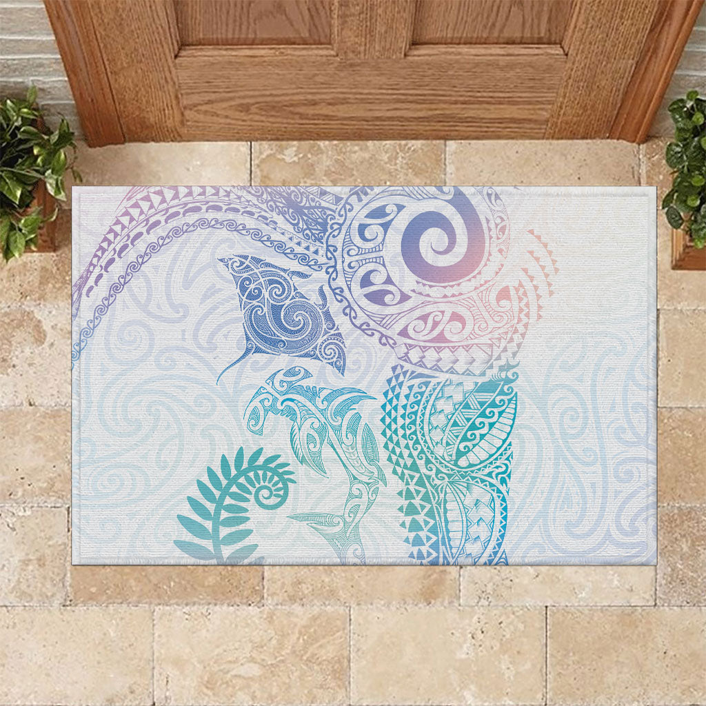 Aotearoa Maori Sea Animals Tribal Rubber Doormat Manta Ray and Shark Moko Pattern Sweet Pastel