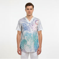 Aotearoa Maori Sea Animals Tribal Scrub Top Manta Ray and Shark Moko Pattern Sweet Pastel