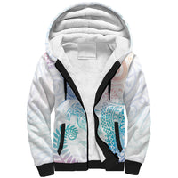 Aotearoa Maori Sea Animals Tribal Sherpa Hoodie Manta Ray and Shark Moko Pattern Sweet Pastel