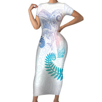 Aotearoa Maori Sea Animals Tribal Short Sleeve Bodycon Dress Manta Ray and Shark Moko Pattern Sweet Pastel